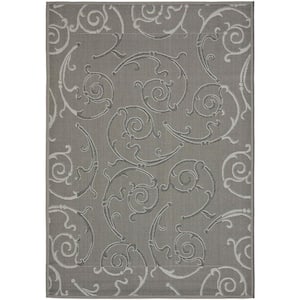 Courtyard Anthracite/Light Gray 5 ft. x 8 ft. Border Indoor/Outdoor Patio  Area Rug