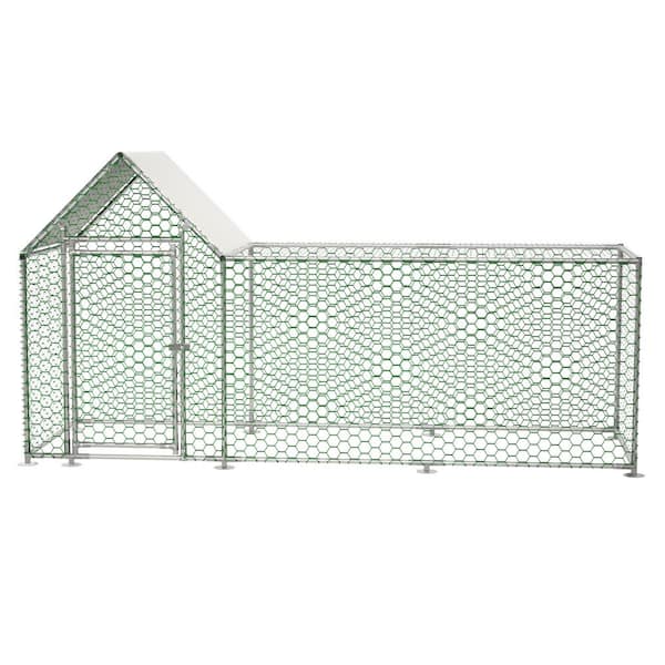 Tileon 10ft. x 3.5 ft. Metal Chicken Coop, Run Backyard Hen House, Poultry Habitat Cage with Cover (1-Pack)-Silver