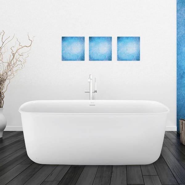 UPIKER 63 in. Acrylic Flatbottom Non-Whirlpool Bathtub with Roll Top Freestanding Soaking Bathtub in Glossy White