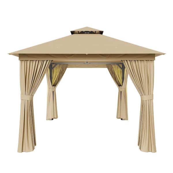 Beige Outdoor Gazebo for Patio 10 ft. x 10 ft. Metal Frame Canopy with Double Roofs, Heavy Duty Party Tent and Shelter