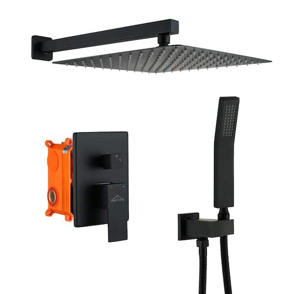 Boyel Living 1-Spray Patterns with 2.5 GPM 12 in. Wall Mount Dual Shower Heads with Pressure Balance Valve in Matte Black