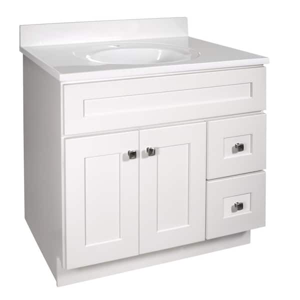 Design House Brookings 37 in. W Single 1-Hole Sink Bathroom Vanity in White with White Cultured Marble Top, Fully Assembled