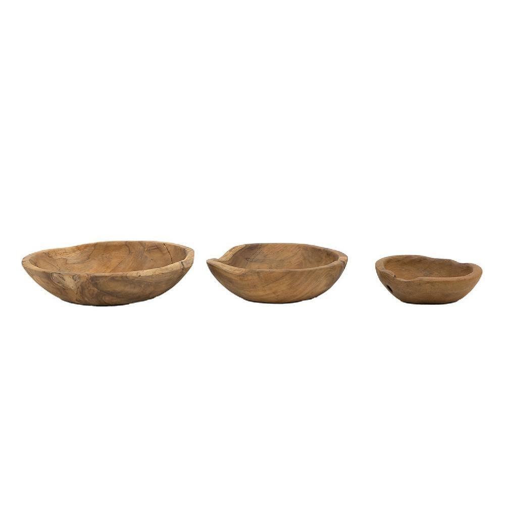 Classic Teak Wood Round Serving Bowl for Salad, Fruit, 9.75"W x 4"H
