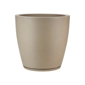 Amsterdan Large Beige Stone Effect Plastic Resin Indoor and Outdoor Planter Bowl