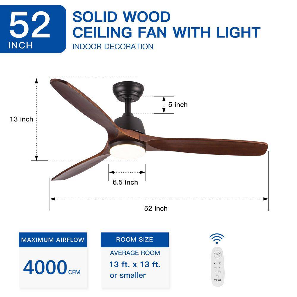 AuraVista 52-Inch Black and Medium Red Oak Ceiling Fan with LED Light and Remote