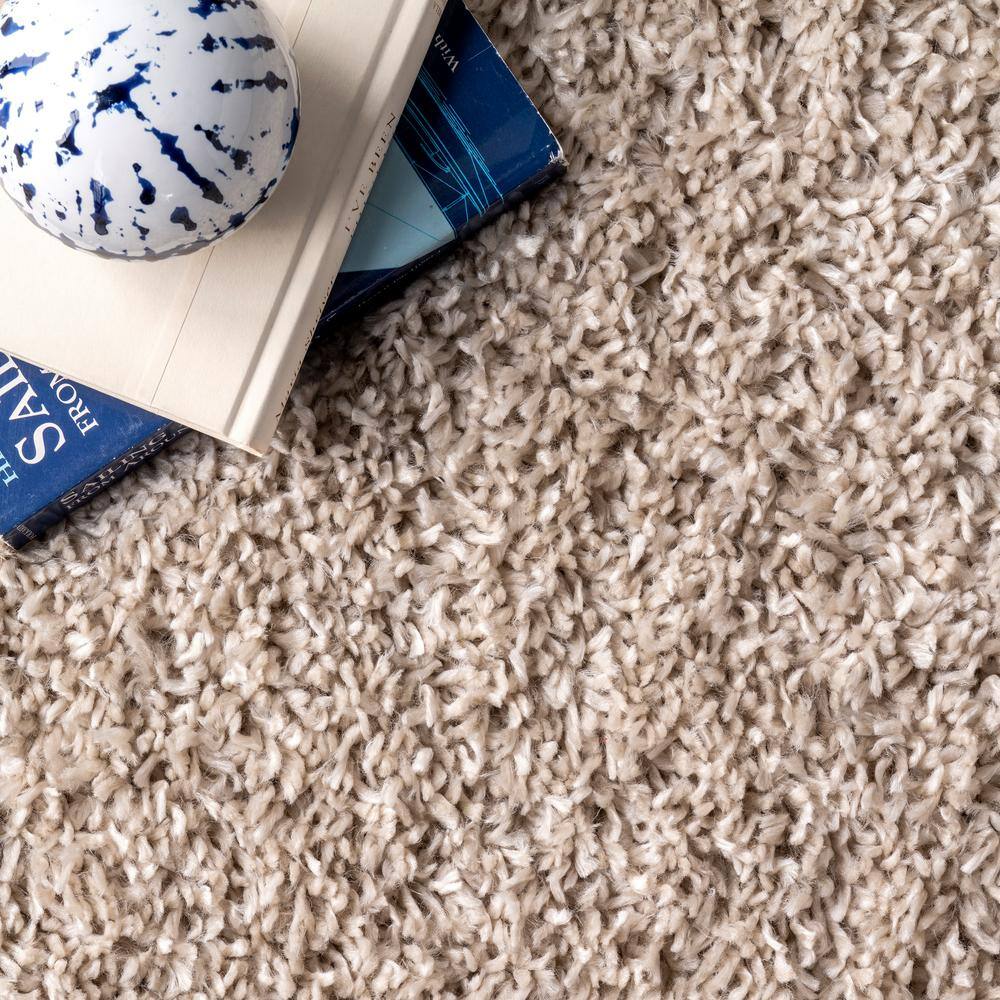 Kara Beige Thick Shag Rectangular Synthetic Area Rug, 2x3