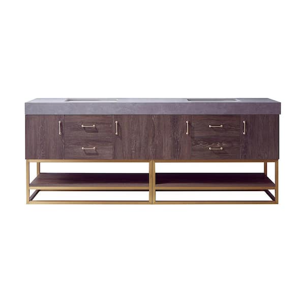 ROSWELL Alistair 84 in. W x 22 in. D x 34 in. H Double Bath Vanity in North Carolina Oak with Grey Natural Stone Top