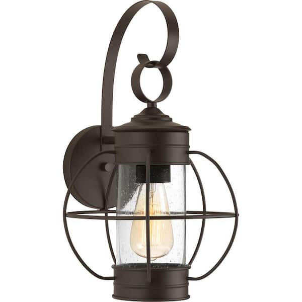 Progress Lighting Haddon Collection 1-Light Antique Bronze 17 in. Outdoor Wall Lantern Sconce