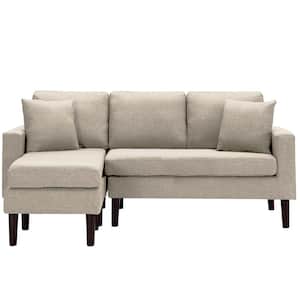 72 in. Square Arm 3-Piece L Shaped Fabric Modern Sectional Sofa in Beige with 2 Pillows and Ottoman