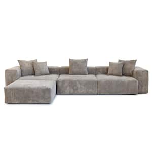 142 in. Square Arm 4-Piece L Shaped Polyester Corduroy Modern Sectional Sofa in Brown