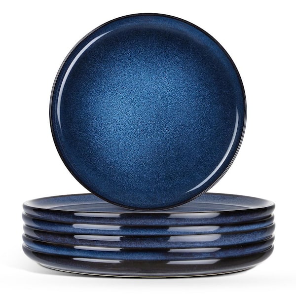 Deep Sea Blue Reactive-Glaze Stoneware Salad and Dessert Plates Microwave Dishwasher Safe (Set of 6)