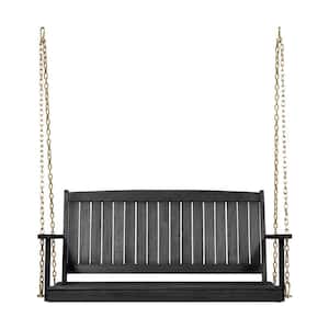 47.75 in. L x 25.25 in. W Wood Outdoor Porch Swing with Hanging Chains and Armrests, Dark Gray