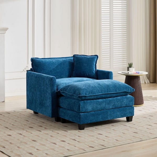 Estevao Blue Chenille Arm Chair, Comfy Double Layer Upholstered Seat Cushion