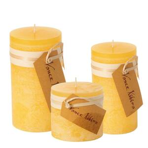 Pale Yellow Timber Pillar Candles Kit - Set of 3