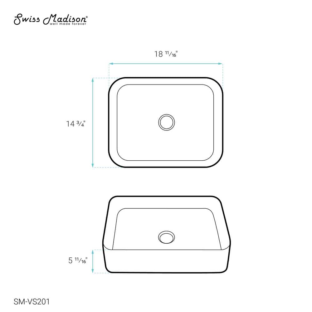 Glossy White Ceramic Rectangular Above-Counter Vessel Sink