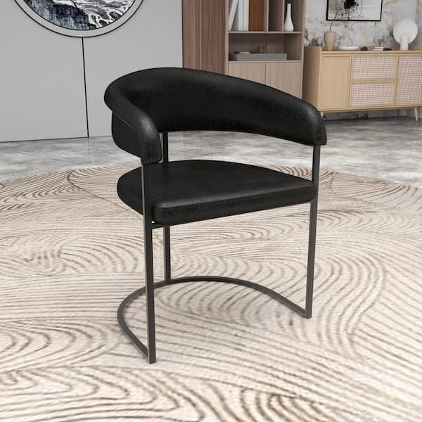 Upholstered Leather Dining Chair with Padded Seat and Powder-Coated Iron Frame Aero Collection (Charcoal)