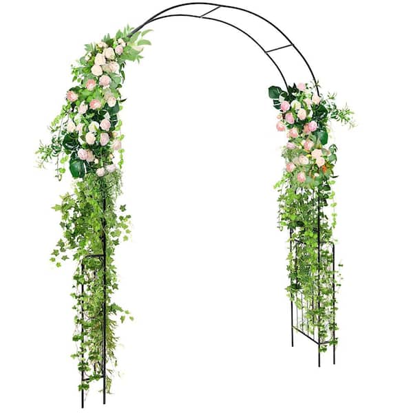 HONEY JOY 95 in. Metal Garden Arch Arbor Trellis Pergola Arbor w/ Elegant Pattern and Arc Top Design Galvanized Metal Pipes