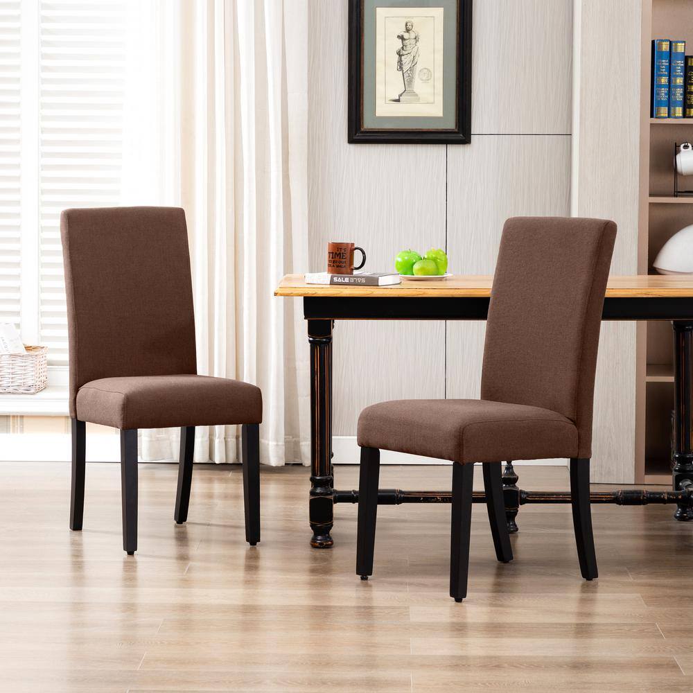 Brown Upholstered Linen Parsons Dining Side Chair Set