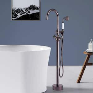 2-Handle Cross Handle Freestanding Tub Faucet with Hand Shower in Oil Rubbed Bronze