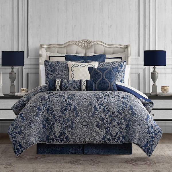 WATERFORD Blarney 4-Piece Navy Polyester King Comforter Set