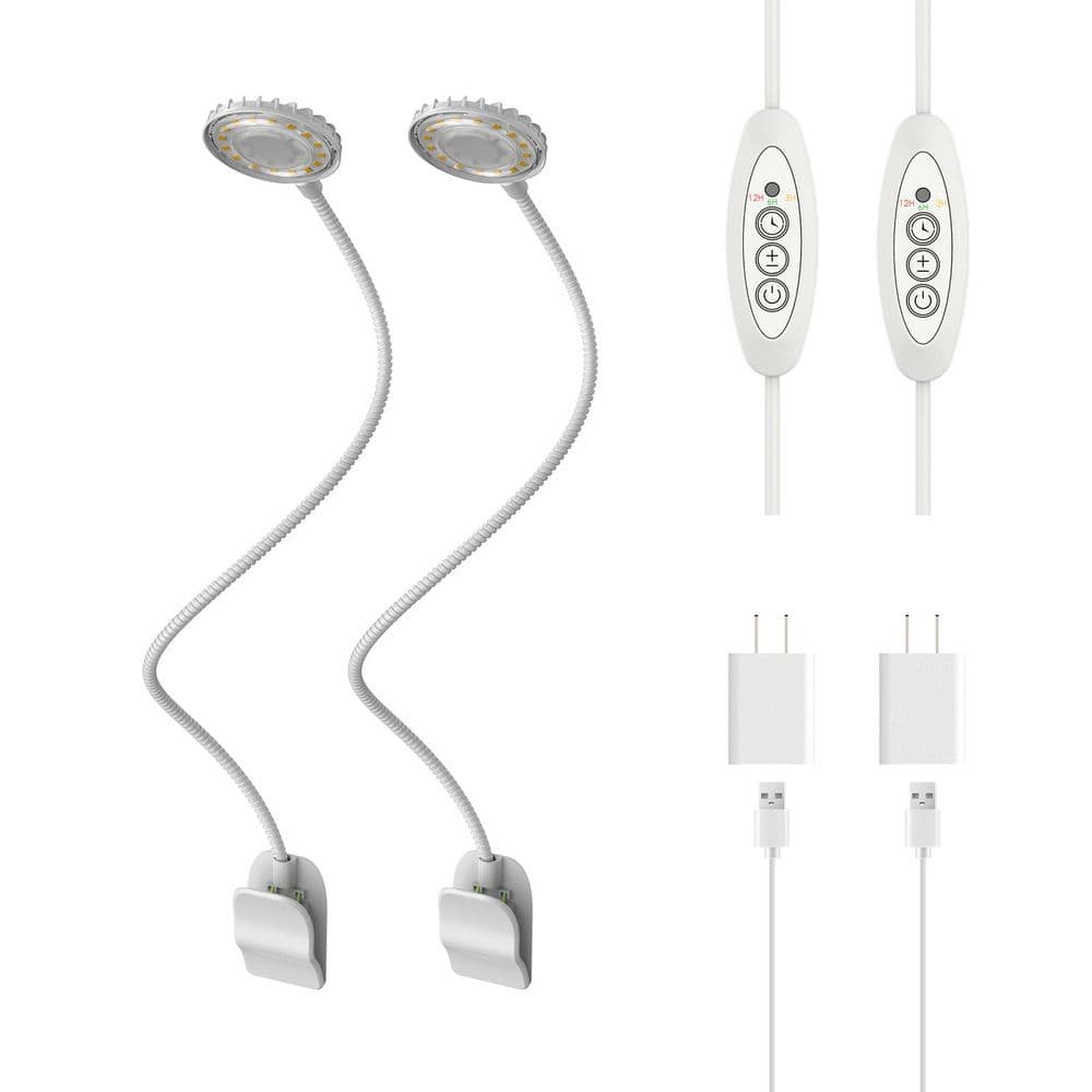 7-Watt Clip-On LED Grow Light for Indoor Plants Dimmable Full Spectrum 4000K (2-Pack)