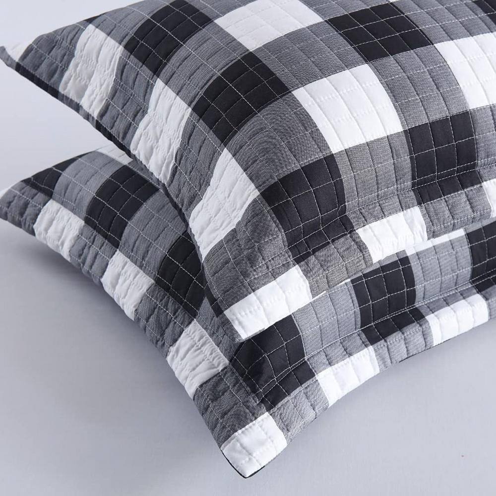 Buffalo Check White and Black Polyester Standard Pillow Shams
