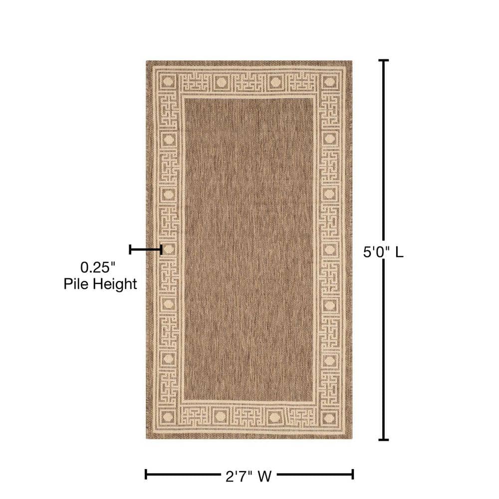 Elegant Dark Beige Rectangular Easy-Care Outdoor Rug, 31"x4"