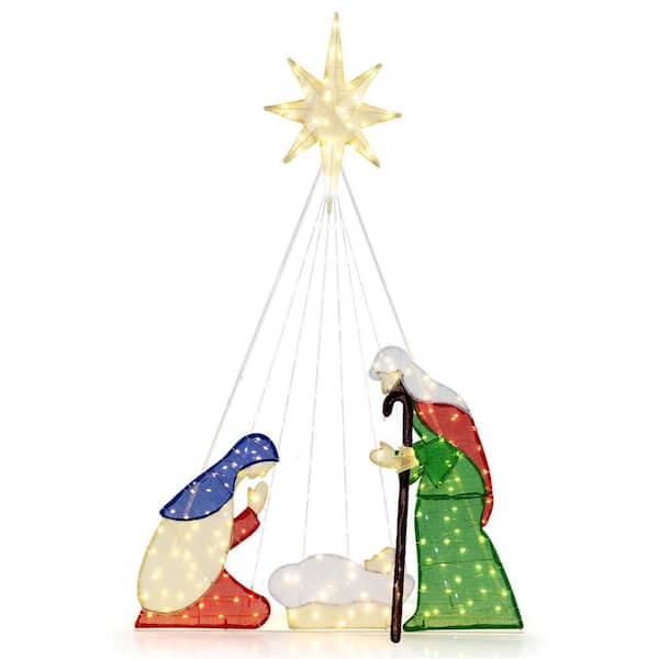 6 ft. Lighted Nativity Scene Christmas Decoration with 240 LED Lights Zip Ties & Ground Stakes