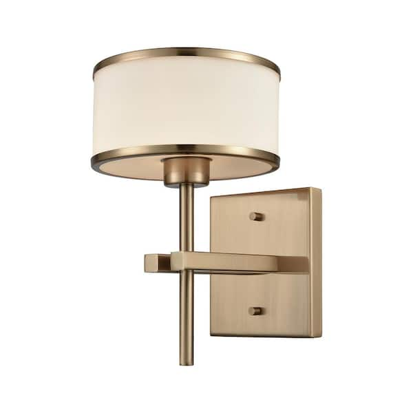 Titan Lighting Utica 1-Light Satin Brass with Opal White Glass Bath ...