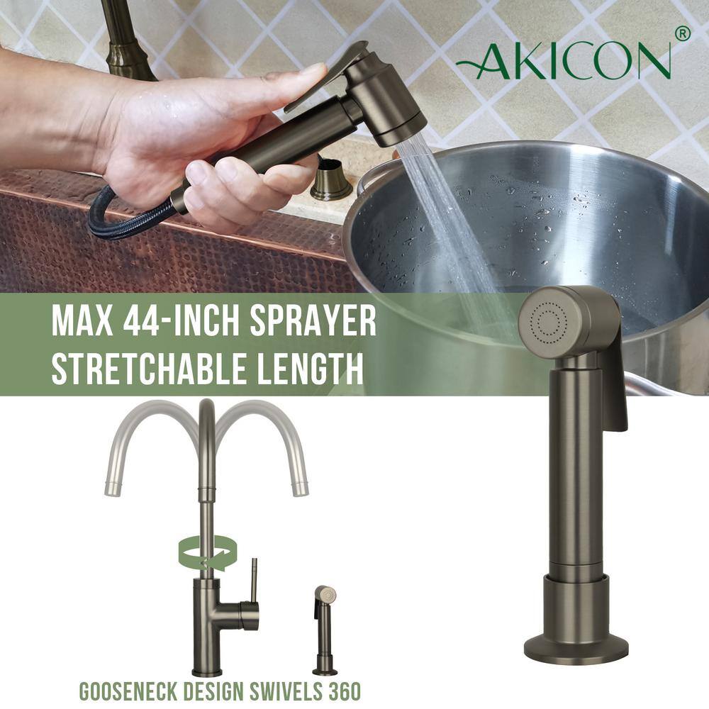 Gun Black Brass Widespread Kitchen Faucet with Side Spray