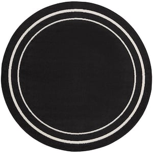 Essentials Black Ivory 8 ft. x 8 ft. Round Solid Contemporary Indoor/Outdoor Area Rug