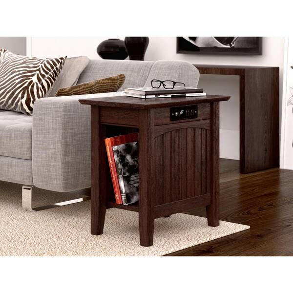 AFI Mission Solid Wood Chair Side Table With Built-In Device Charger – Walnut