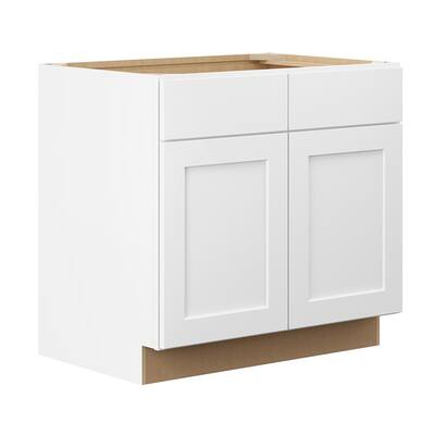 Shaker Ready To Assemble 36 in. W x 34.5 in. H x 2 in. D Plywood Base Kitchen Cabinet in Denver White Painted Finish