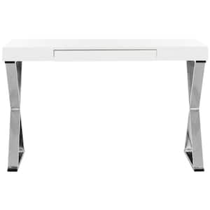 48 in. Rectangular White 1 Drawer Writing Desk with Built-In Storage