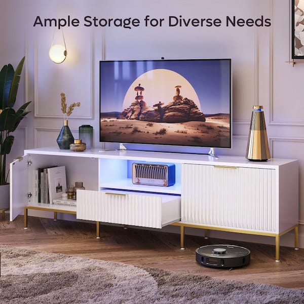 Bestier 70 inch Luxury Fluted TV Stand for 80 inch TV White