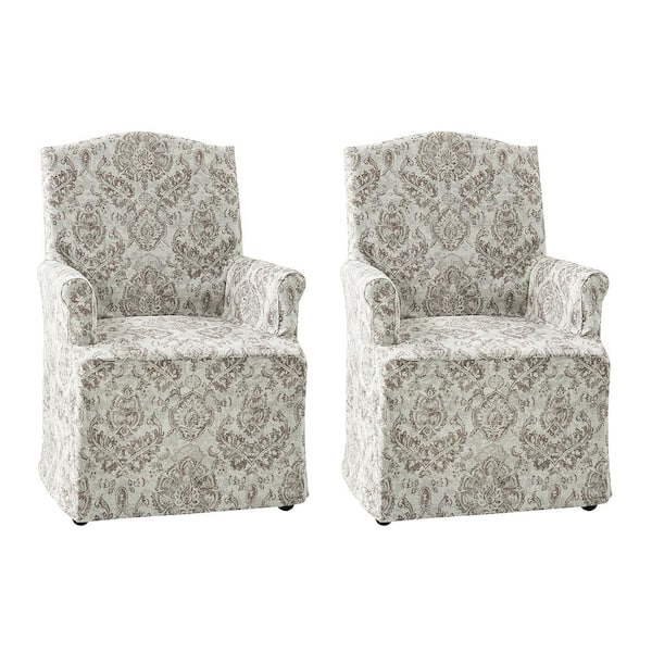 JAYDEN CREATION Adelina Beige Traditional Roll Arm Dining Chair with Hooded Caster Wheels Set of 2