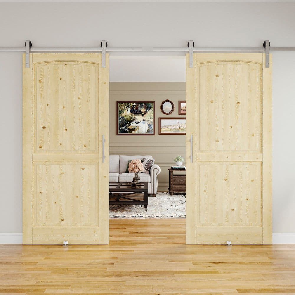 72 in. x 80 in. (Double 36 in. ) 2-Panel Solid Pine Wood Unfinished Sliding Barn Door with Hardware Kit Nickel Plated price history on PriceWatchPro
