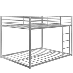Full Over Full Metal Bunk Bed, Low Bunk Bed with Ladder - Silver