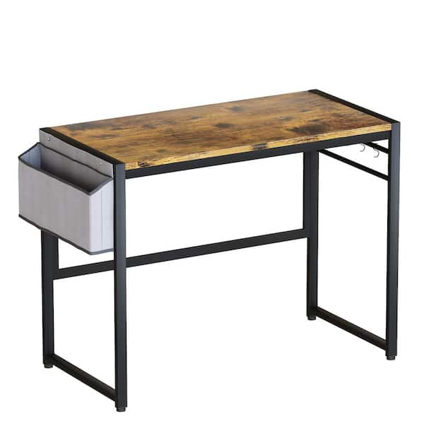 mieres Industrial Style 39.4 in. Straight Rustic Brown Wooden Top Writing Desk with Steel Frame and Storage Bag