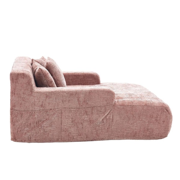 Chenille Upholstered Deep Seat Bean Bag Lazy Sleeping Sofa Chair with Three Pillows and Side Pocket