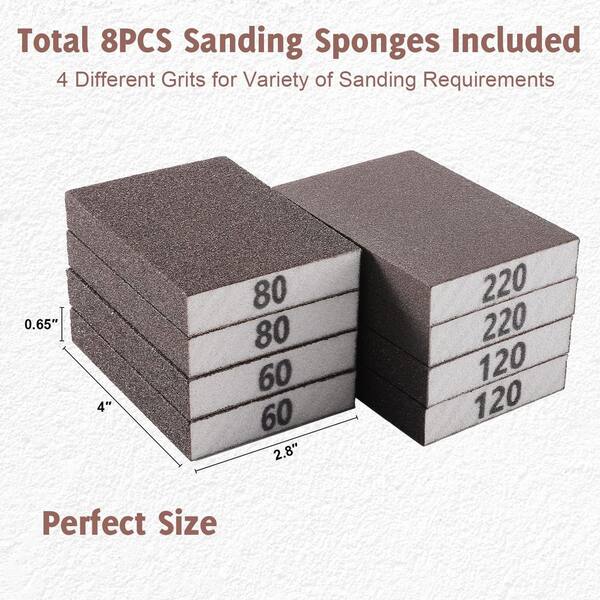8-Piece Sanding Sponge Set – 60/80/120/220 Grits Assorted, Wet/Dry Block For Wood, Drywall, Metal & Curved Surfaces