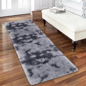 2 ft. x 6 ft. Tie-Dyed Fluffy Runner Area Rugs Non-Skid with Faux Fur Back in Dark Gray