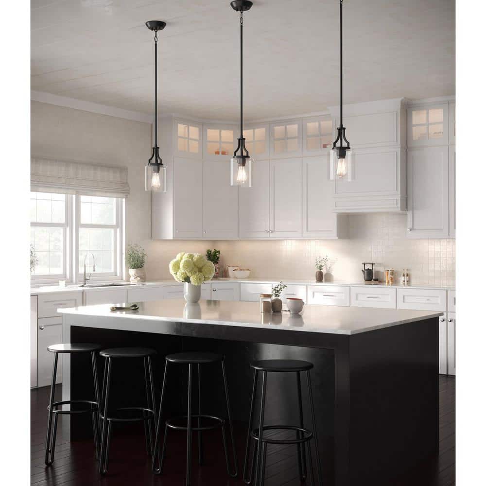 Lassiter 6.38" Matte Black Mini-Pendant with Clear Glass Shade