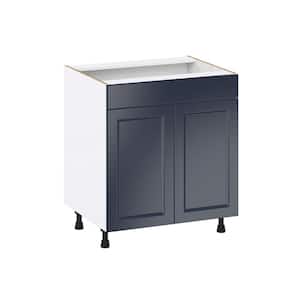 Devon 30 in. W x 24 in. D x 34.5 in. H Painted Blue Shaker Assembled Sink Base Kitchen Cabinet with a False Front