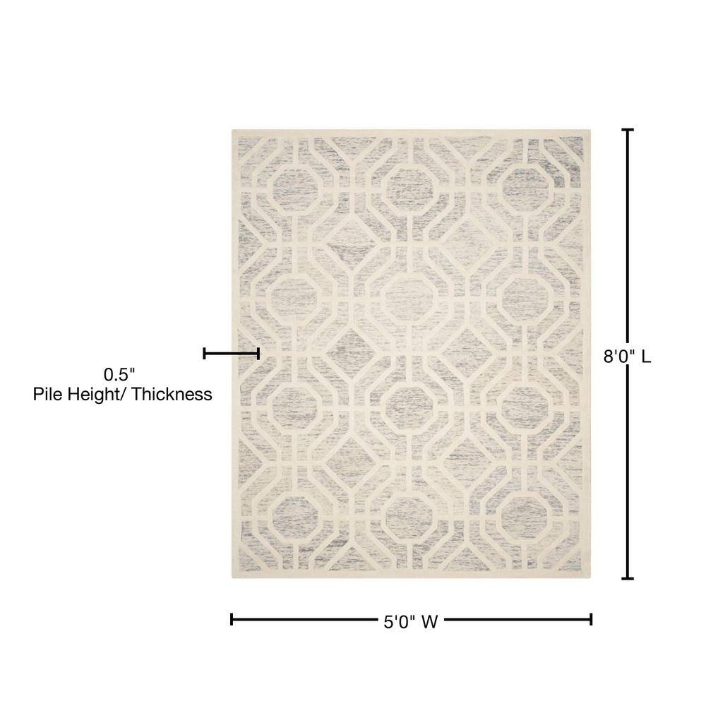 Elegant Cambridge Light Grey & Ivory 5' x 8' Hand-Tufted Wool Rug