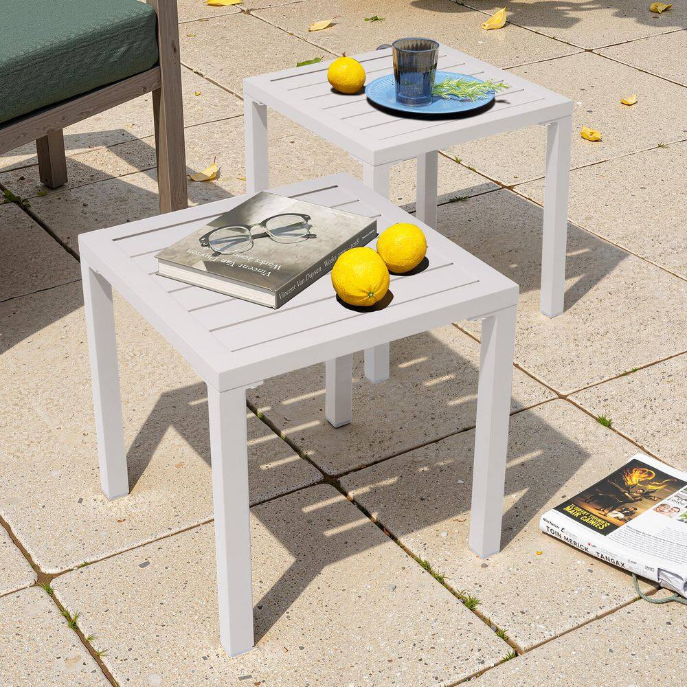 Square Aluminum Outdoor Side Table in Beige (Set of 2) price history on PriceWatchPro