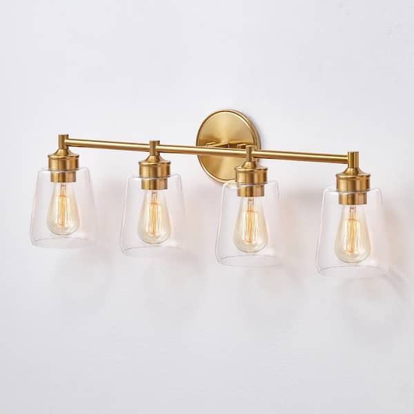 30 in. 4-Light Antique Brass Bathroom Vanity Light with Clear Glass Shades