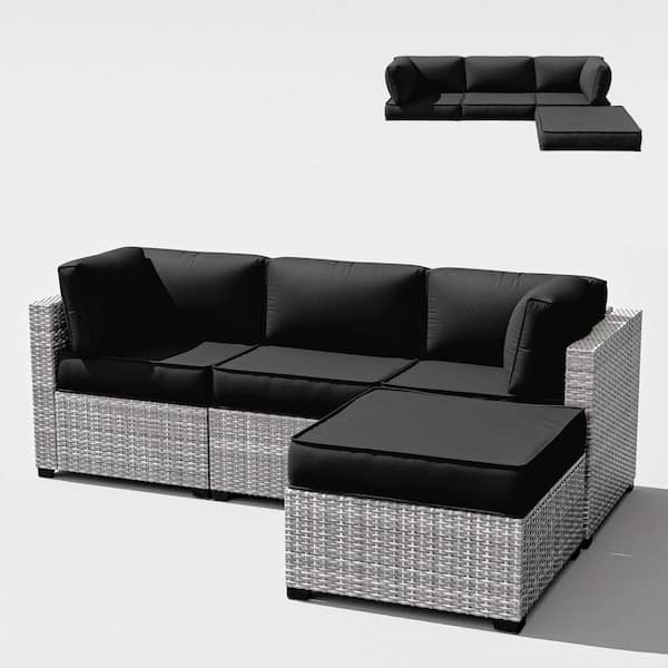 25.6 in. x 25.6 in. x 4 in. (9-Piece) Deep Seating Outdoor Lounge Chair Sectional Cushion Black
