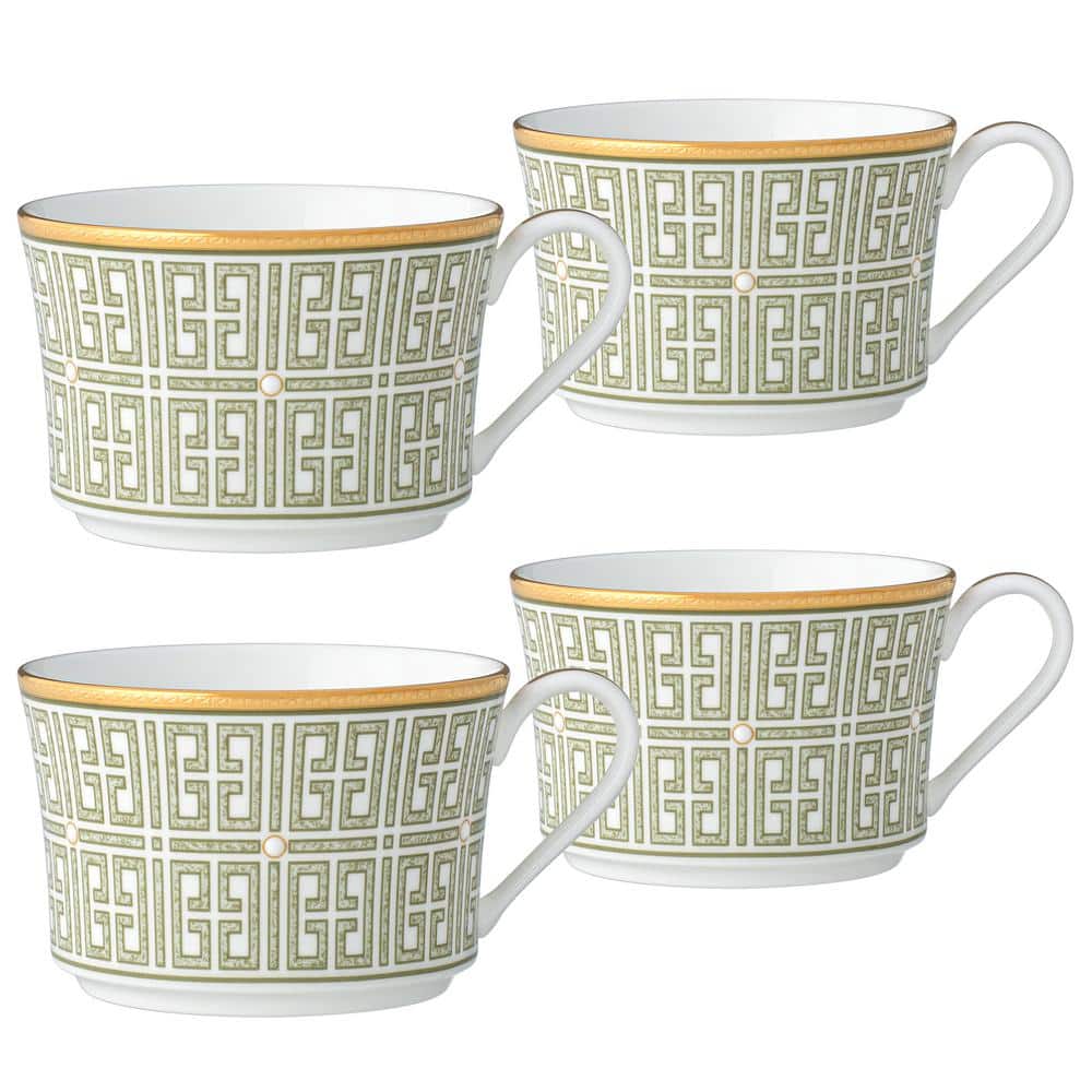 Infinity Green and Gold Bone China Teacups Set of Four