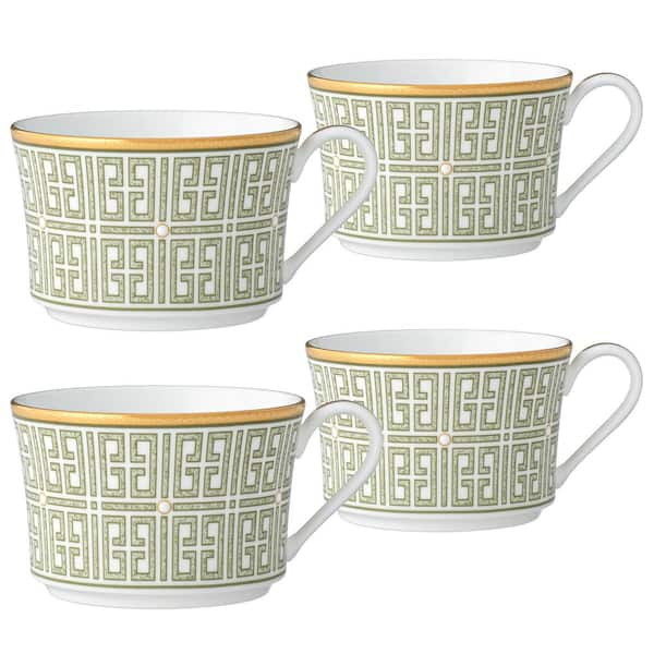 Infinity Green Gold 7.5 fl. oz. (Green) Bone China Tea Cups, (Set of 4)